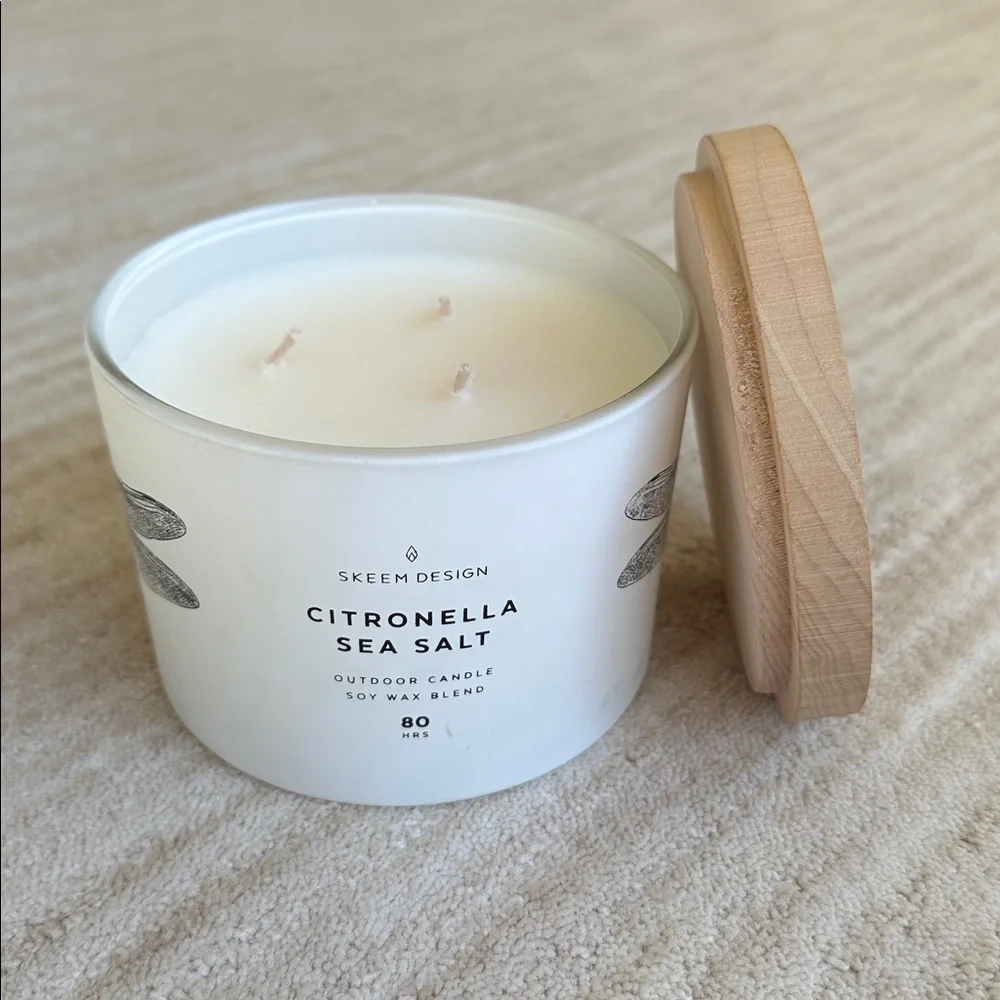 NWT Crate & Barrel Skeem Sea Salt Citronella Outdoor Patio Candle 3 Wick 80 Hrs